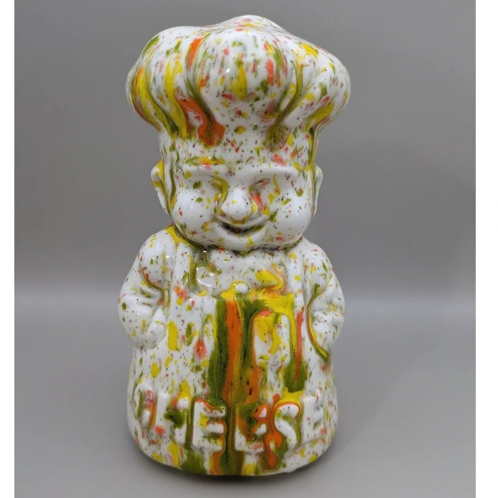 Vintage Chef Salt Pepper Cheese Shaker Set Splatter‎ Drip Glaze Multicolor 3pc